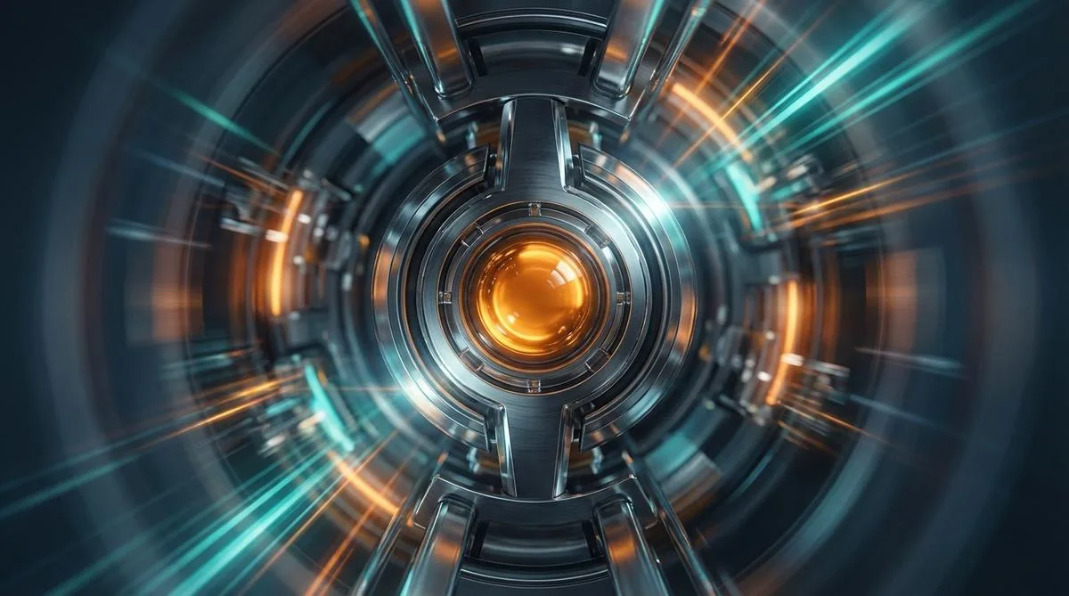 Symetryczna, dynamiczna fotografia przedstawiająca nowoczesny, technologiczny tunel z efektem rozmycia ruchu, symbolizujący błyskawiczny i bezbłędny proces Quote-to-Cash w biznesie B2B.