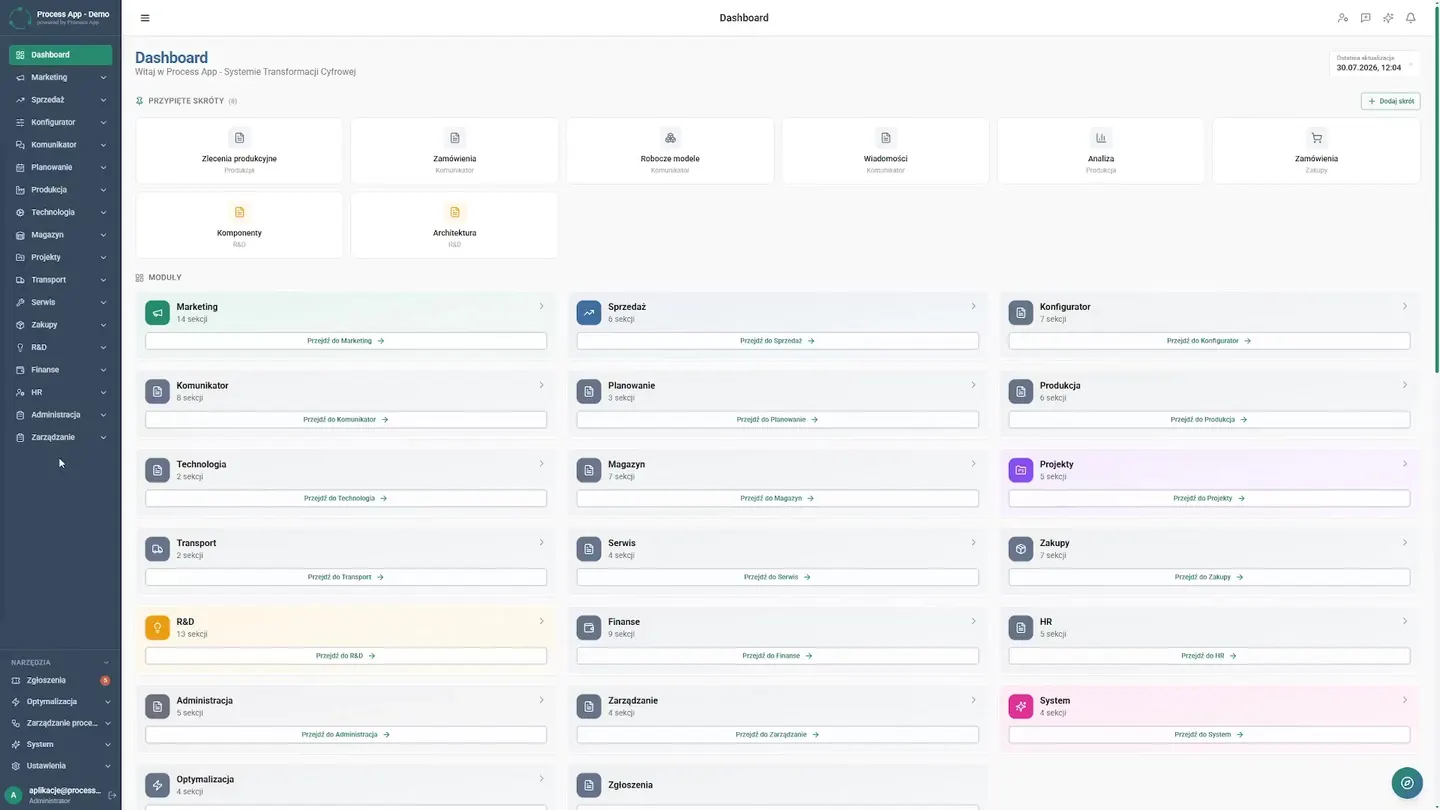 Nawigacja z głównego dashboardu do modułu Finanse i wybór konkretnego budżetu z listy. Kiedyś zespół kontrolingu tracił dni na szukanie plików, a dziś dyrektor finansowy korzysta z uporządkowanego środowiska. Z pulpitu przechodzi do modułu finansów, wybiera budżet produkcji na 2026 rok i ma pełen obraz sytuacji. Jedno źródło prawdy — Jak zautomatyzować budżetowanie w produkcji? | Case Study
