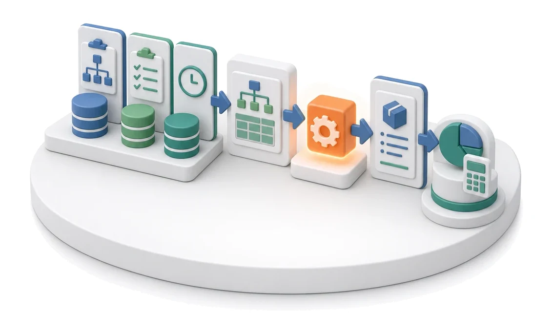Kalkulacja kosztu wytworzenia — ekrany modułu w Process App
