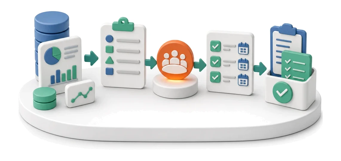 Prowadzenie narady operacyjnej — ekrany modułu w Process App