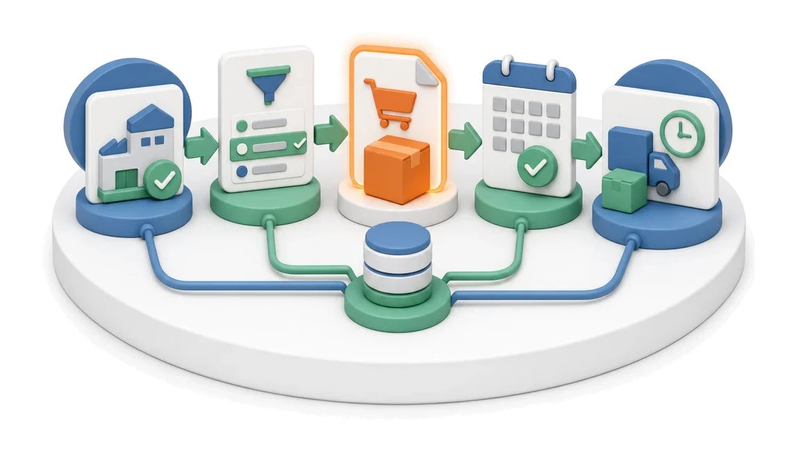 Zamówienie zakupowe — ekrany modułu w Process App