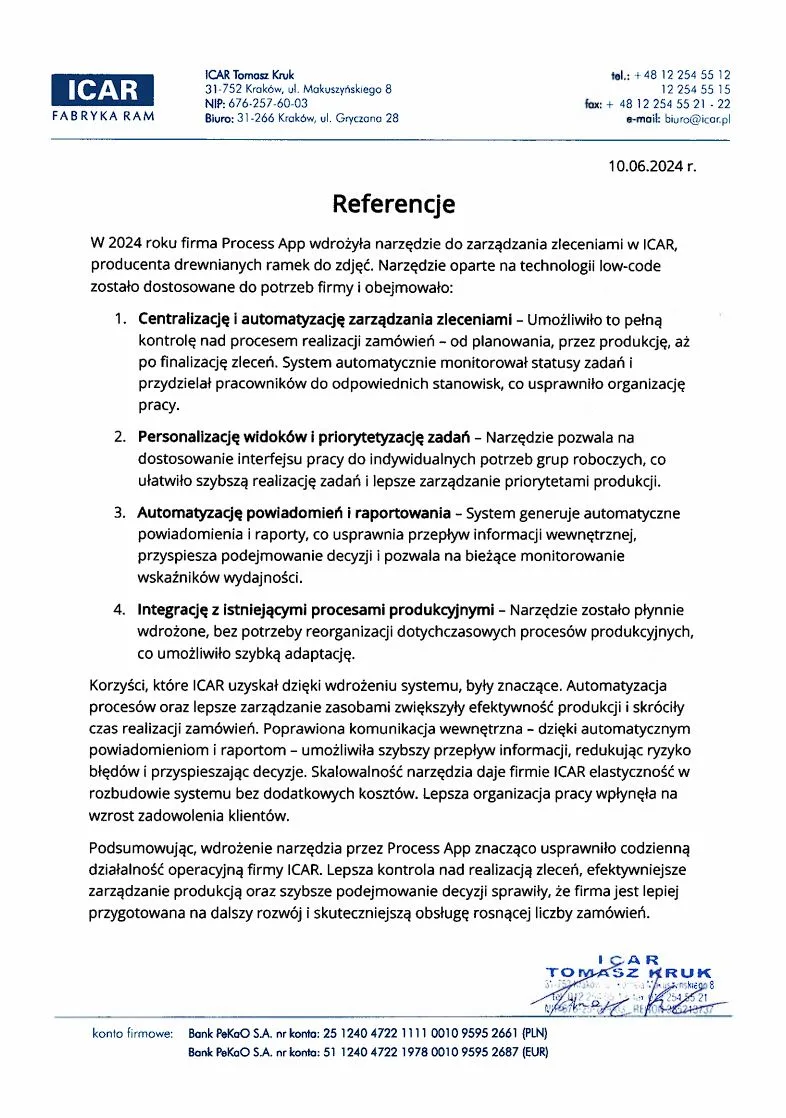 List referencyjny ICAR Fabryka Ram