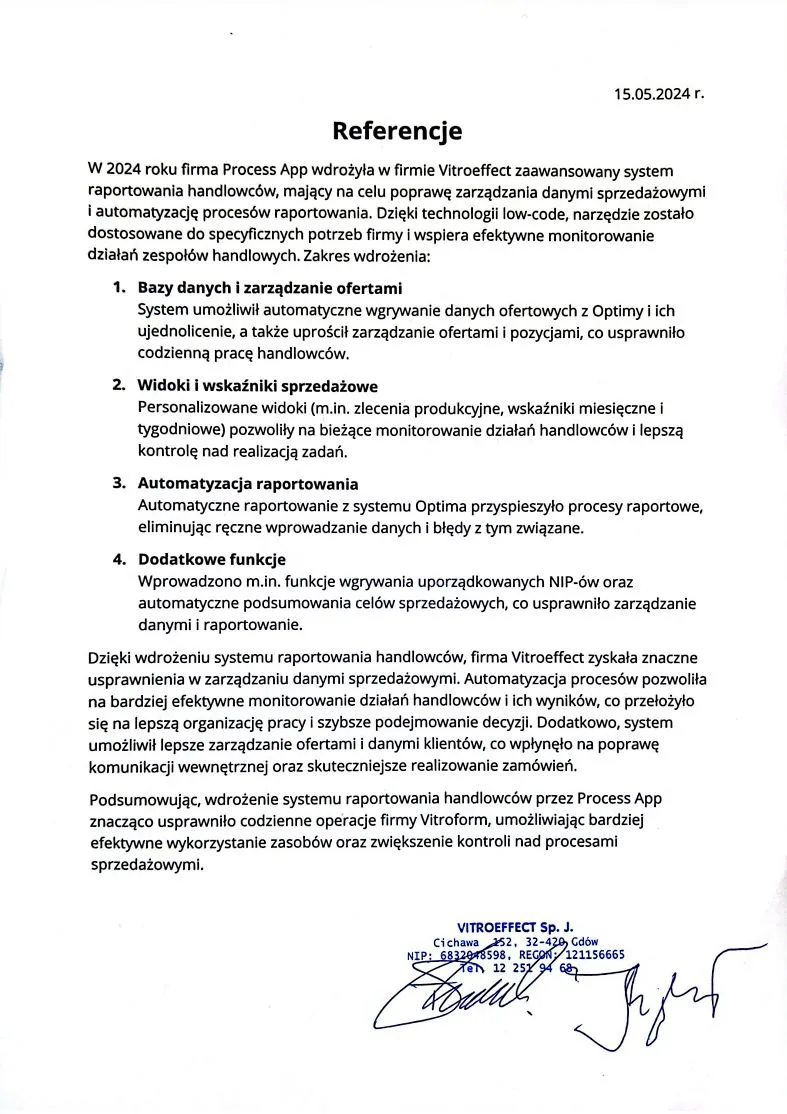 List referencyjny Vitroform