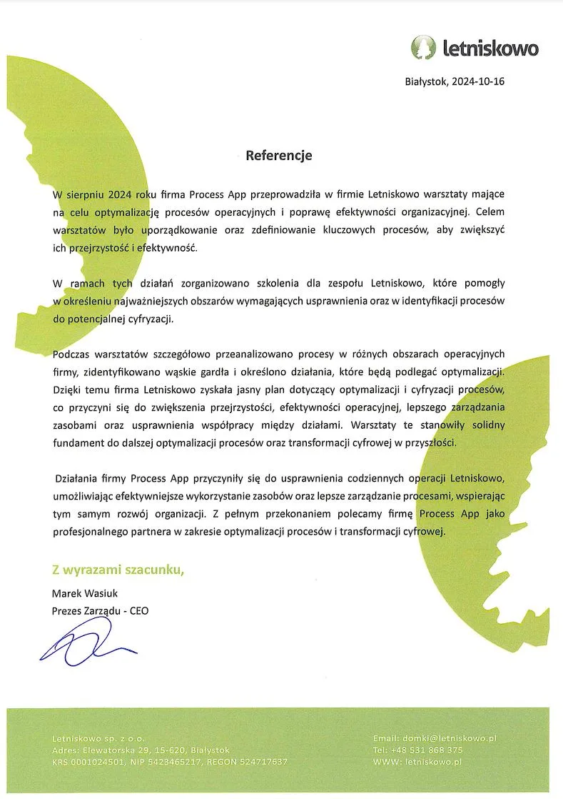 List referencyjny Letniskowo