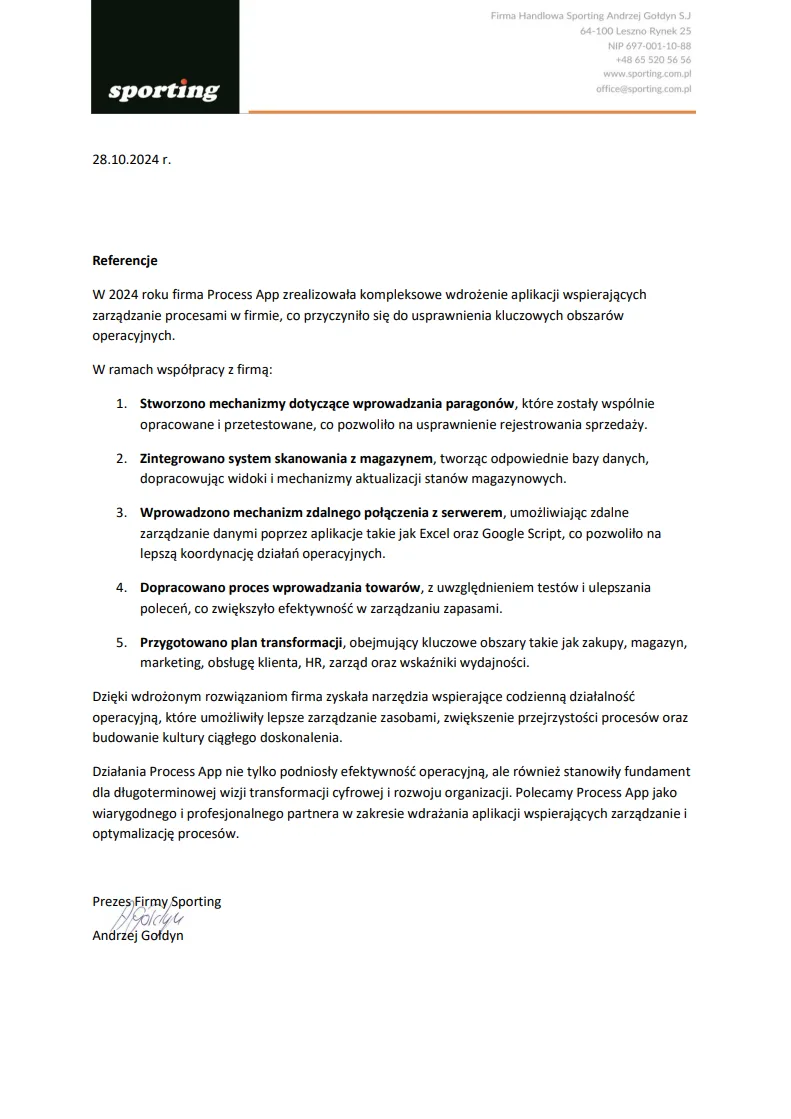 List referencyjny Sporting